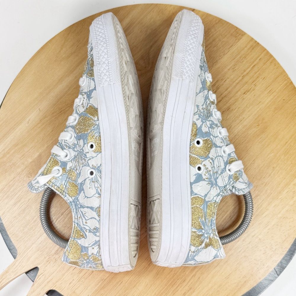 Converse Pat Bo Chuck Taylor Ox Floral Embroidered Leather Sneakers Blue Gold 8 - Picture 5 of 11